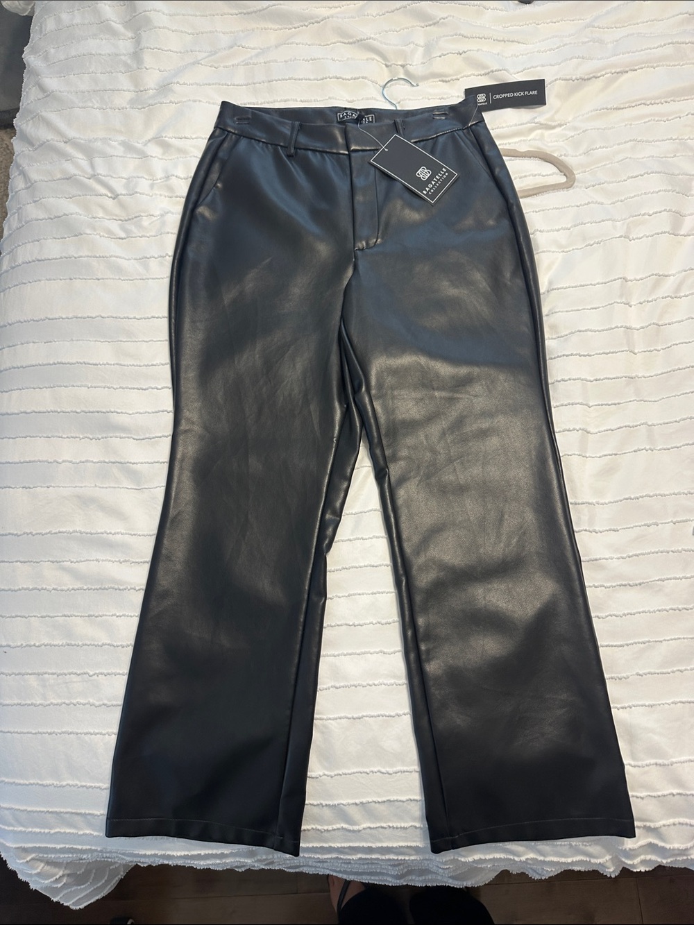 bagatelle Black Faux Leather Wide-Leg Jeans